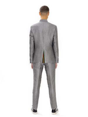 HIROMI ASAI, Ichimatsu Silver No Collar Jacket - Image 7