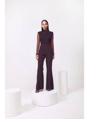MANNAT GUPTA Ruched Jumpsuit with Detachable Peplum in Wine - Image 4