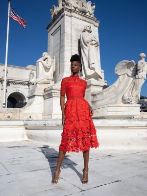 Hong Hoa Red Delicate Floral Lace Dress - Image 4