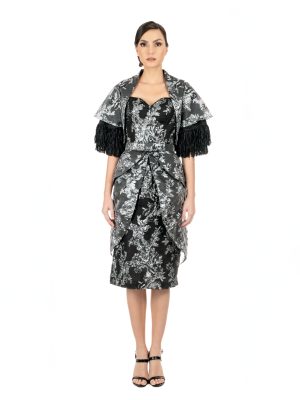OLIVER TOLENTINO Black & silver brocade Anastasia dress - Image 4