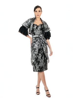 OLIVER TOLENTINO Black & silver brocade Anastasia dress - Image 3