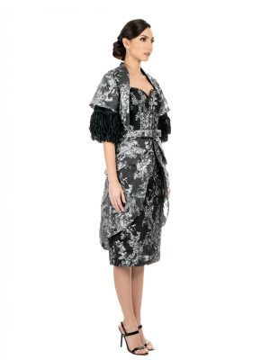 OLIVER TOLENTINO Black & silver brocade Anastasia dress - Image 5