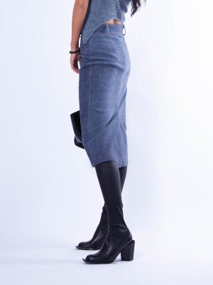 Ge3.21 Denim Print Stretch Leather Midi Skirt - Image 4