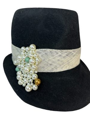 Rosa Isela Black Fashion Hat with Pearls - Image 3