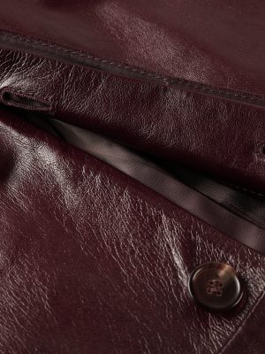 Ge3.21 Burgundy Sheepskin & Leather Long Coat - Image 4