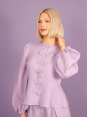Lilac linen shirt with bows