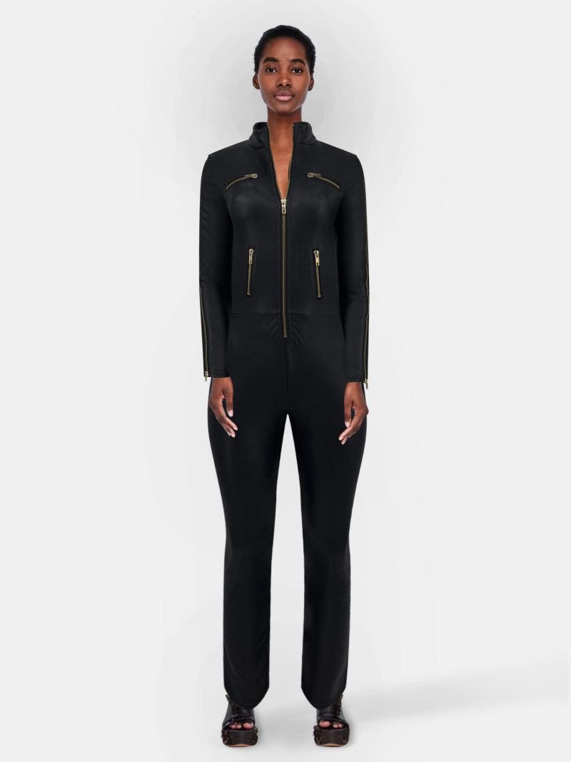 Circular Path Black Vegan Leather Romper Jumpsuit - Image 2