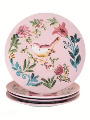 Elsatahome Salad Plate Bird Pink - Set Of 4