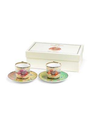 Grace Teaware Summer Savanna Leopard Fine Porcelain Cup & Saucer Set Of 2