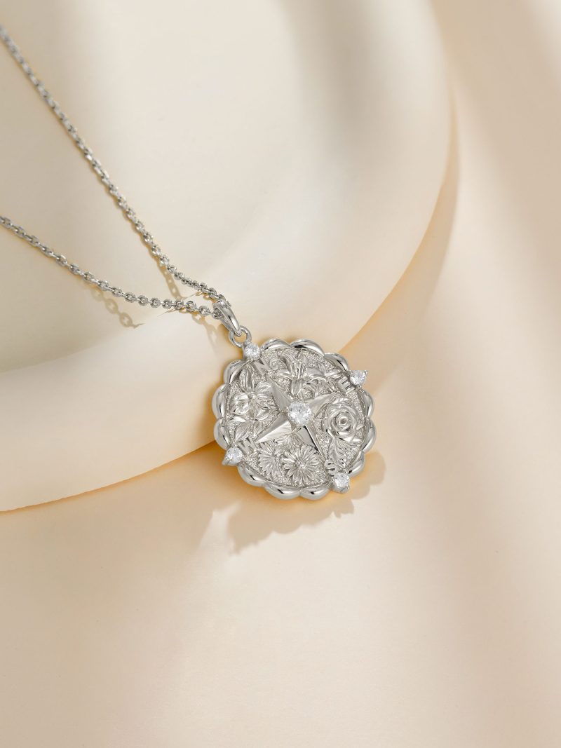 Vanimy Floral Blessing Compass Medallion Necklace - Image 2