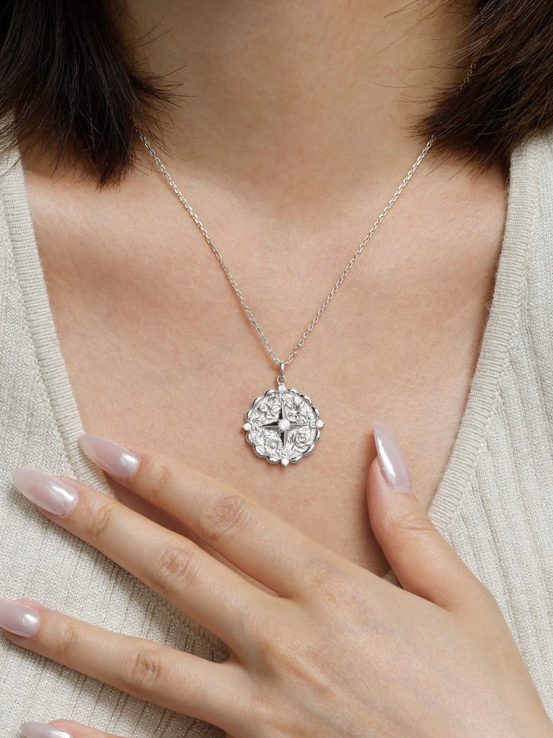 Vanimy Floral Blessing Compass Medallion Necklace - Image 3
