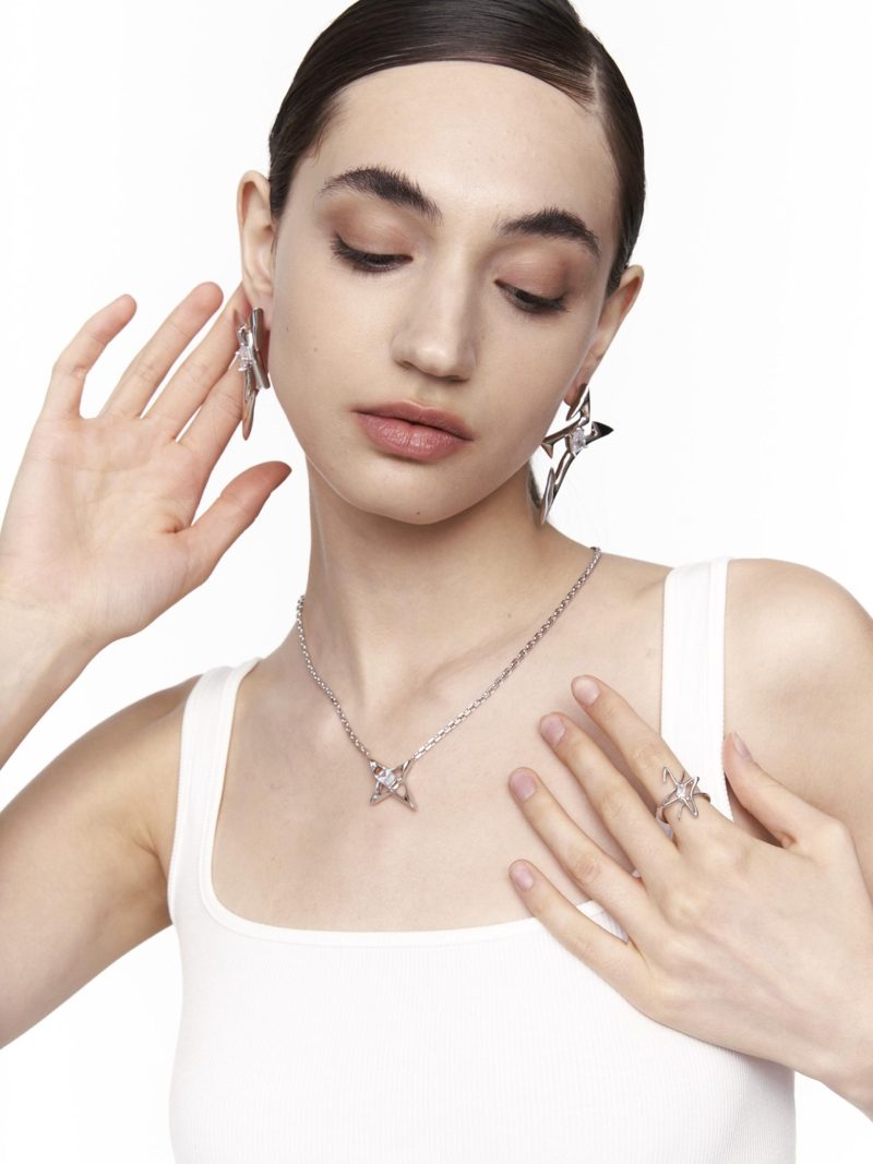 Outsider Artist Silver Natural Clear Quartz Earrings - Image 4