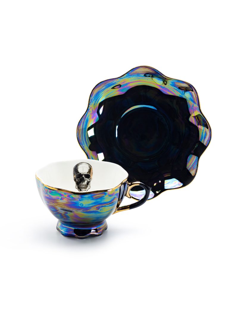 Grace Teaware Skull Black Gold 7.5oz Luster Tea Cup And Saucer - Image 2