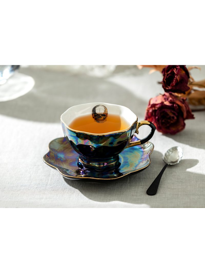 Grace Teaware Skull Black Gold 7.5oz Luster Tea Cup And Saucer - Image 3