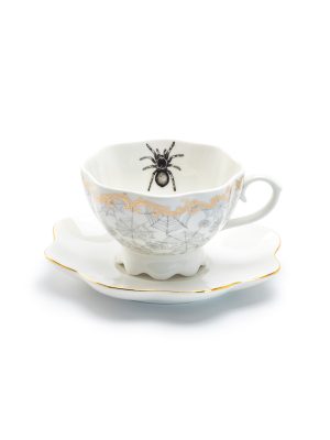 Grace Teaware Spider Web White Gold Scallop 7.5oz Tea Cup And Saucer
