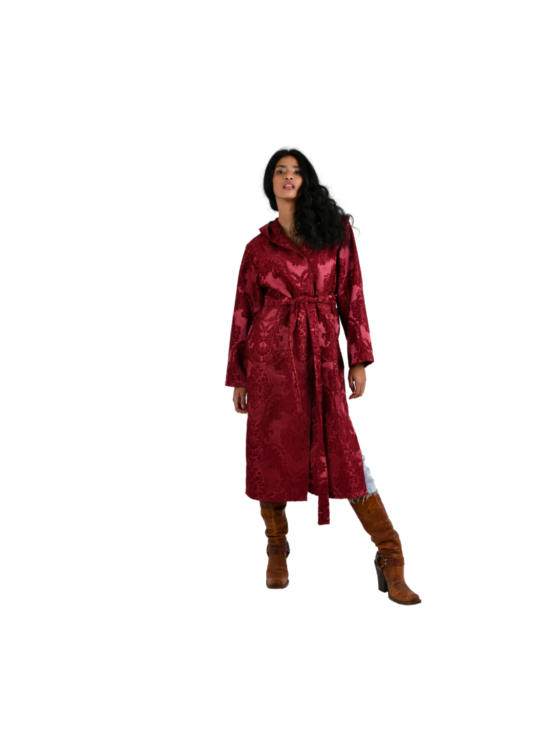 Bobo Marché Burgundy Long Hooded Long Coat - Image 3