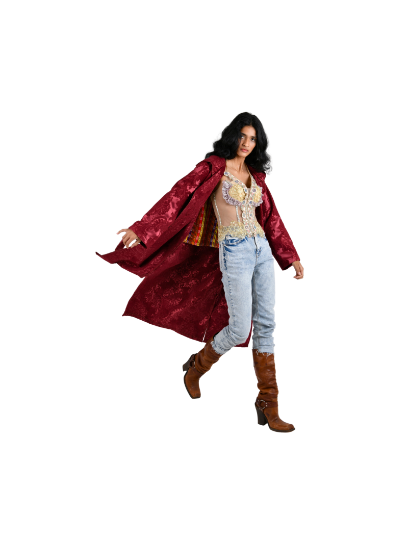 Bobo Marché Burgundy Long Hooded Long Coat - Image 4