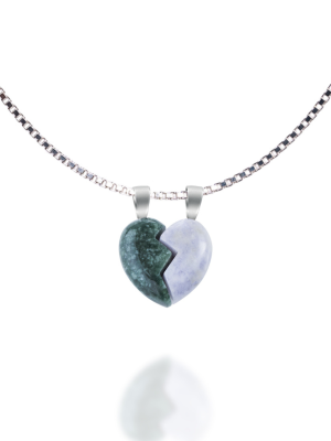Jade Arcadia Split Heart Pendant (Jaguar Green And Lavender Jade)