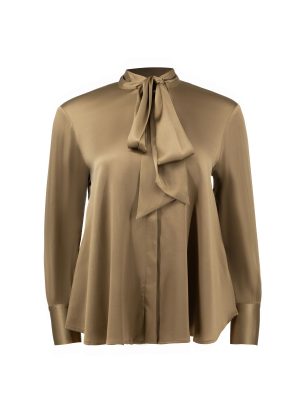 A.SHIMUS Khaki Silk Bow Blouse