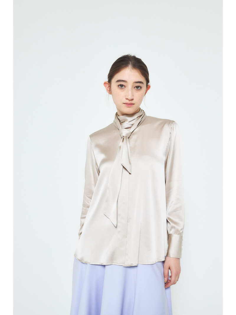 A.SHIMUS Beige Silk Bow Blouse - Image 2