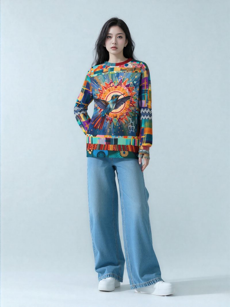 SingleTree Lane Hummingbird In Sunburst Skies Wearable Art Top - Image 3