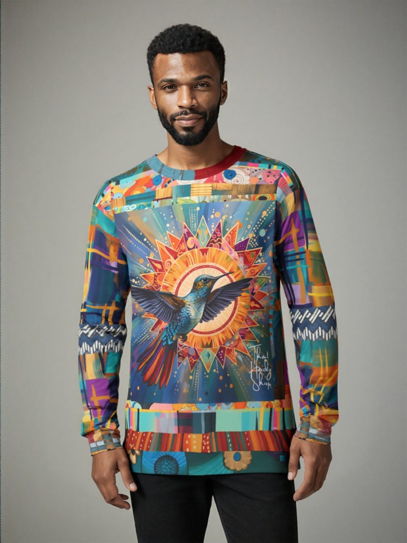 SingleTree Lane Hummingbird In Sunburst Skies Wearable Art Top - Image 4