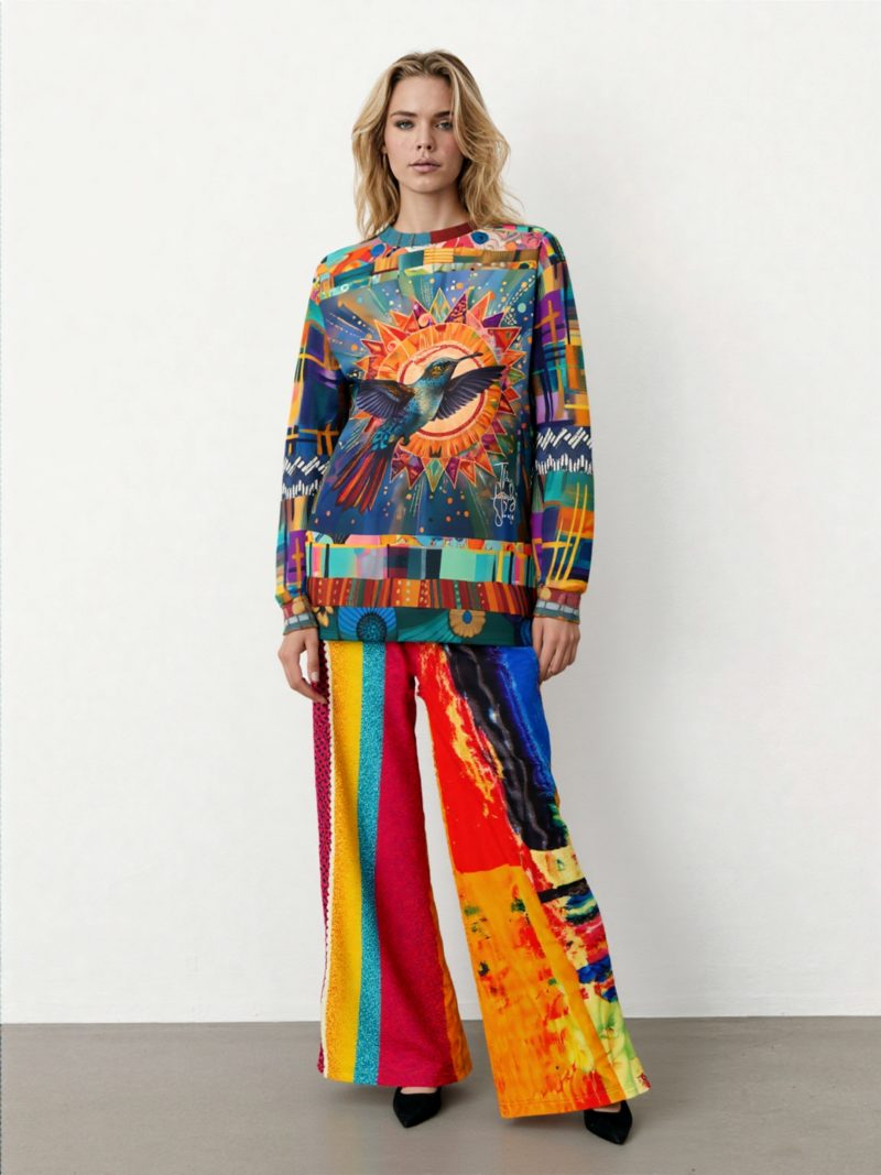SingleTree Lane Hummingbird In Sunburst Skies Wearable Art Top - Image 6