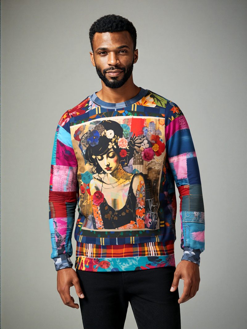SingleTree Lane Raven Girl In Floral Patchwork Wearable Art Top - Image 2