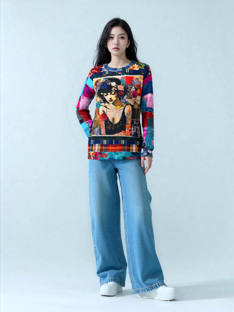 SingleTree Lane Raven Girl In Floral Patchwork Wearable Art Top - Image 4