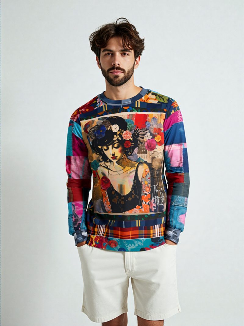 SingleTree Lane Raven Girl In Floral Patchwork Wearable Art Top - Image 6