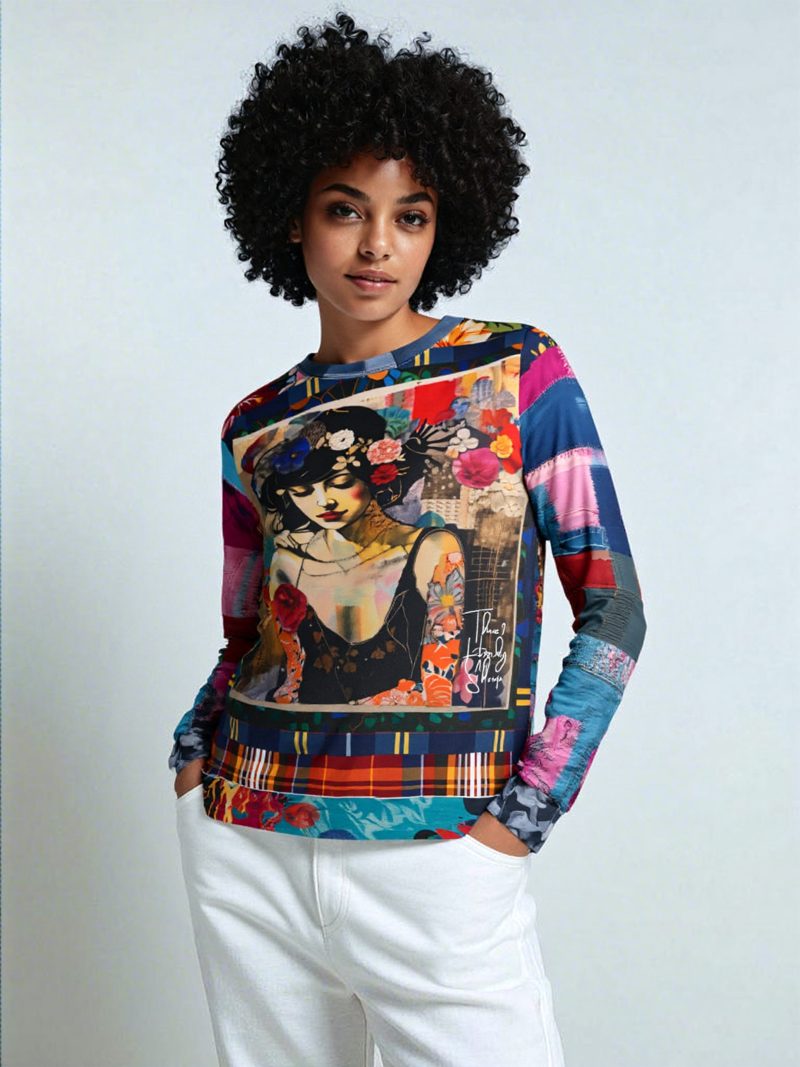 SingleTree Lane Raven Girl In Floral Patchwork Wearable Art Top - Image 7