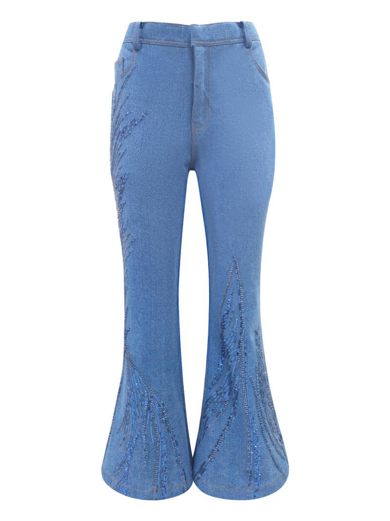 2madison Avenue Signature Denim Light Blue Bell Bottom Pant With Sequin ...