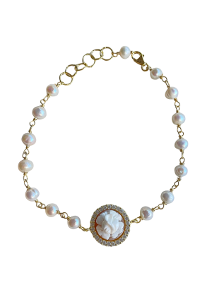 Studio Dust To Gold Elisa Cameo & Freshwater Pearl Bracelet