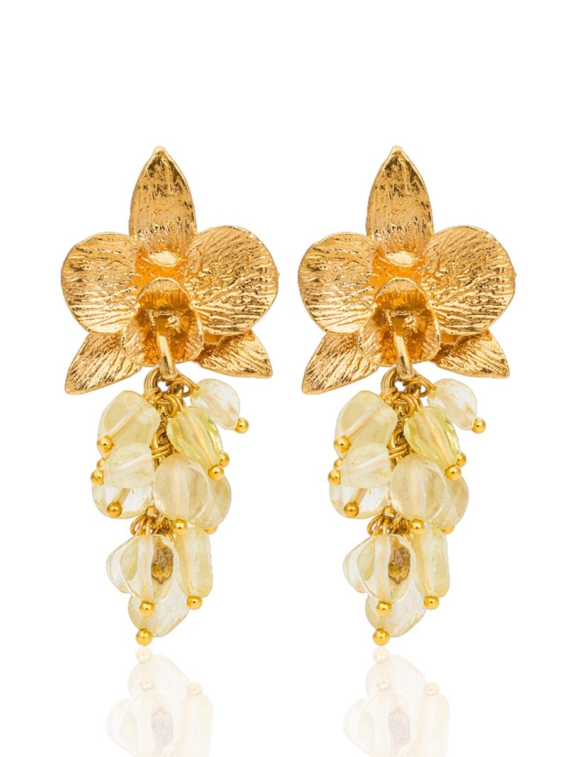 Kybele Studio Orchid Bloom Citrine Gemstone Earrings In Gold