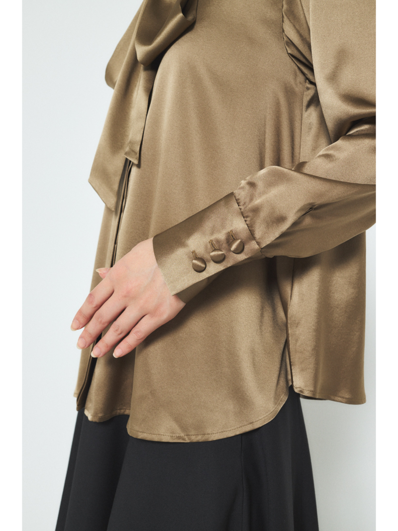 A.SHIMUS Khaki Silk Bow Blouse - Image 3