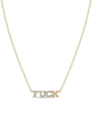 Zoe Chicco 14k yellow gold Fuck Necklace – trendy dainty statement necklace, everyday layering jewelry, bold yet minimalist gold necklace gift for her.