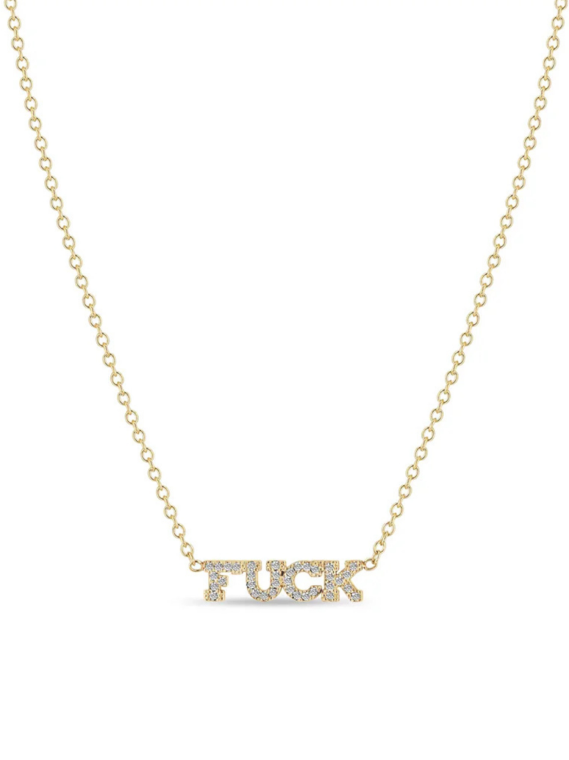 Zoe Chicco 14k yellow gold Fuck Necklace – trendy dainty statement necklace, everyday layering jewelry, bold yet minimalist gold necklace gift for her.