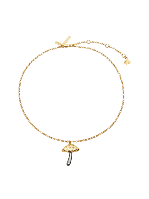 House of 29 x Lele Sadoughi Jeweled Meadow Mushroom Pendant Necklace in gold with crystal and jeweled detailing – whimsical mushroom pendant charm necklace inspired by nature, cottagecore and fairycore jewelry aesthetic, statement yet delicate everyday necklace for layering or gifting, unique designer collaboration jewelry piece with sparkle, playful mushroom jewelry trend 2025, perfect accessory for festival style, boho chic outfits, or adding a touch of magical woodland charm to your look.