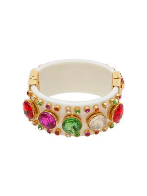 House of 29 x Lele Sadoughi Harlequin Rainbow Deco Hinged Cuff Bracelet – bold statement cuff with colorful rainbow crystal detailing, art deco inspired geometric design, luxe gold-tone hinged bracelet for easy wear, designer collaboration jewelry piece that’s playful yet polished, perfect stacking bracelet for party looks, everyday glam, or gifting, chic rainbow jewelry trend 2025 with sparkle that elevates any outfit.